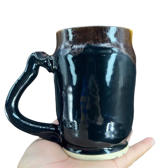 Hand Made Studio Art Pottery Coffee Cup Mug Marked Beeds Pottery Drip Glaze Larg - Picture 2 of 13
